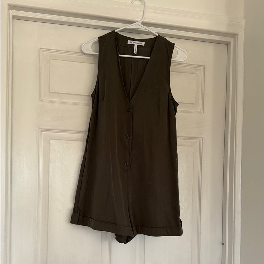 Olive Sleeveless Button-Down Romper